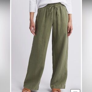 Tommy Bahama 100% Linen Two Palms High-Rise Easy Pants Dark Fern Green Womens L